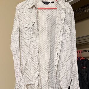 Patterned White Shirt with Blue Accents